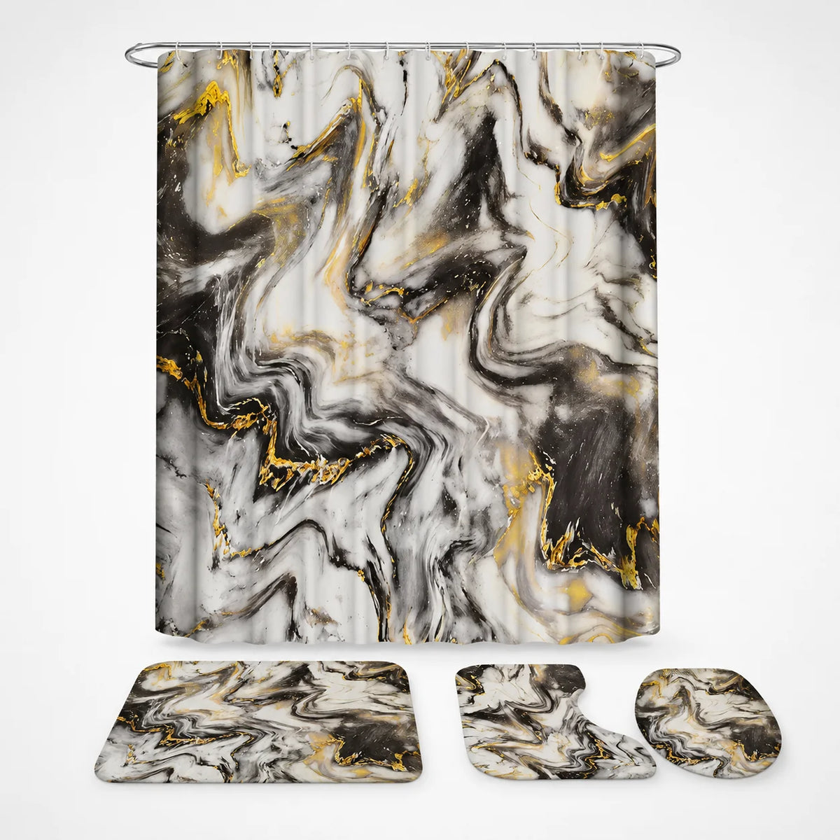 Shower Curtain Set Marble Print Waterproof