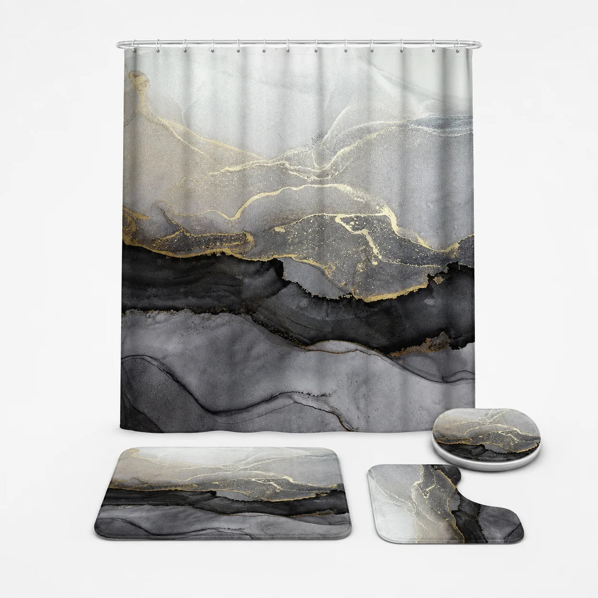 Shower Curtain Set Marble Print Waterproof