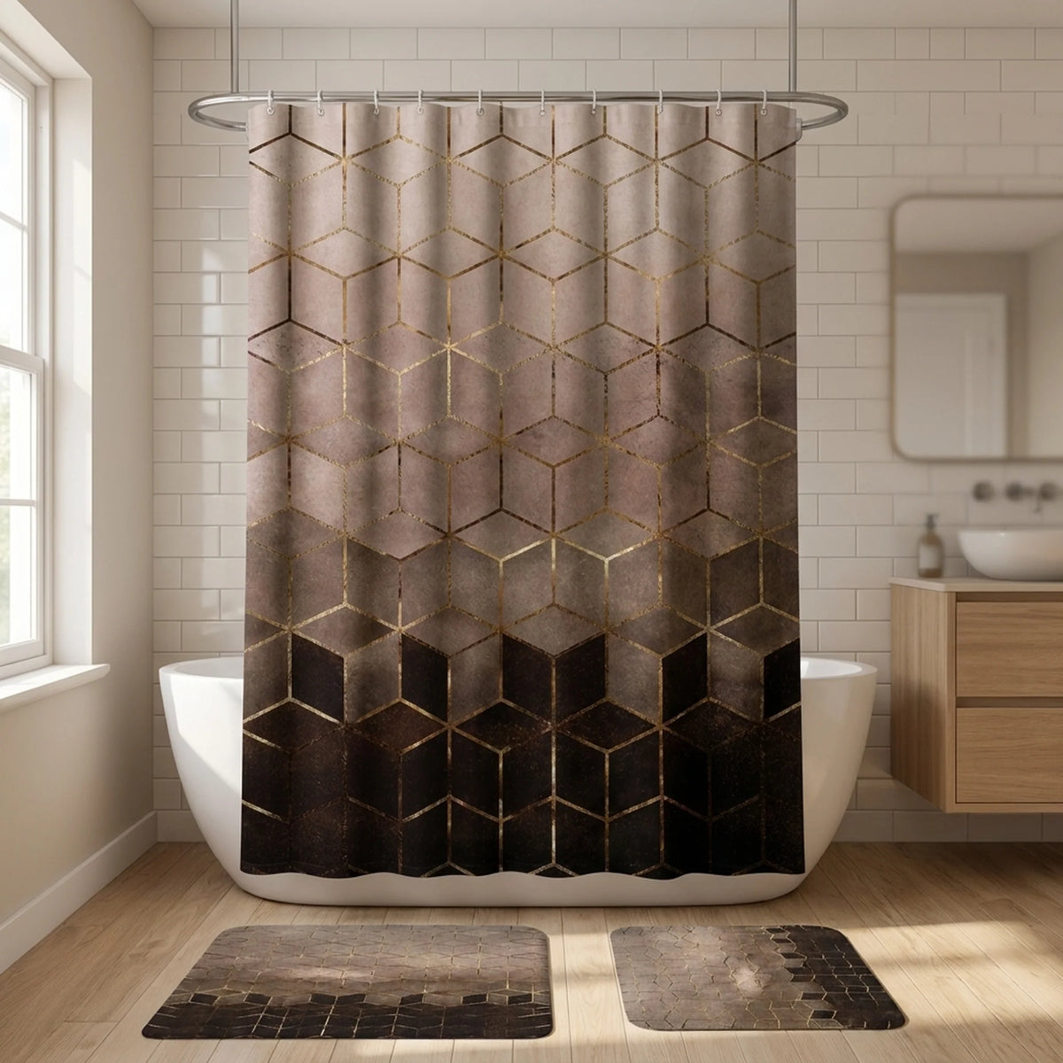 Shower Curtain Set Marble Print Waterproof