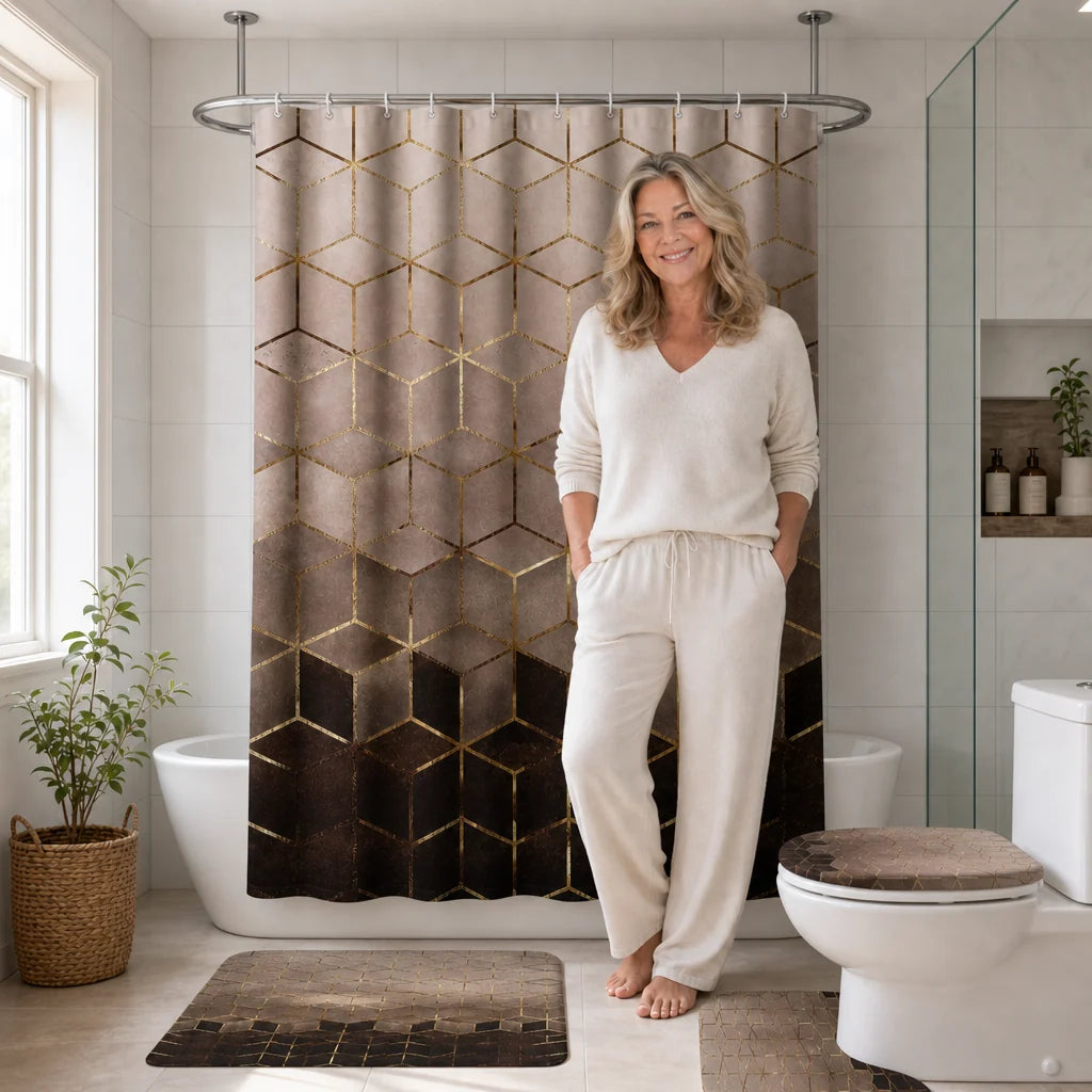 Shower Curtain Set Marble Print Waterproof