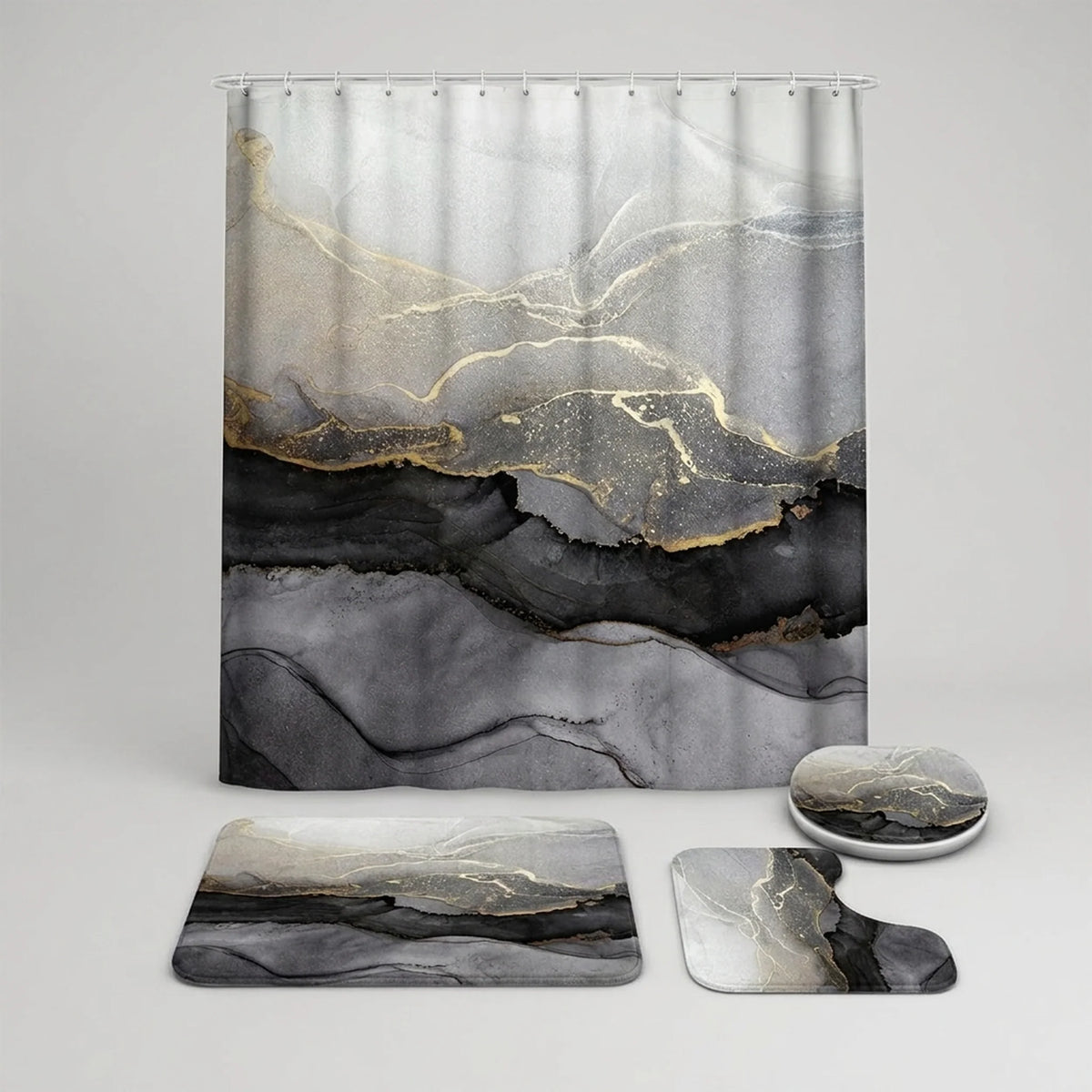 Shower Curtain Set Marble Print Waterproof