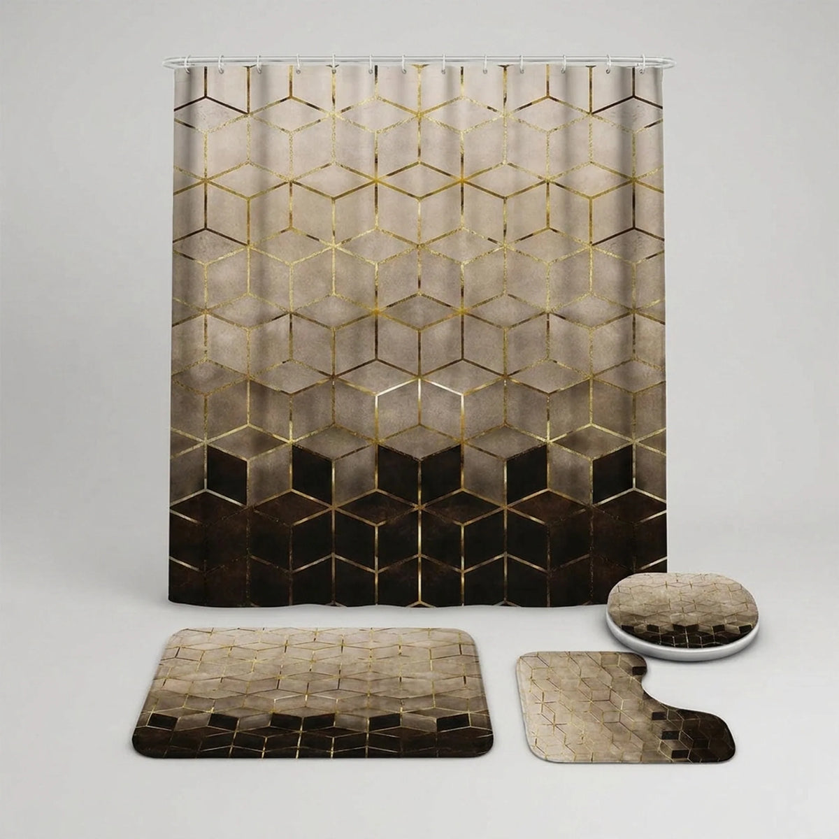 Shower Curtain Set Marble Print Waterproof