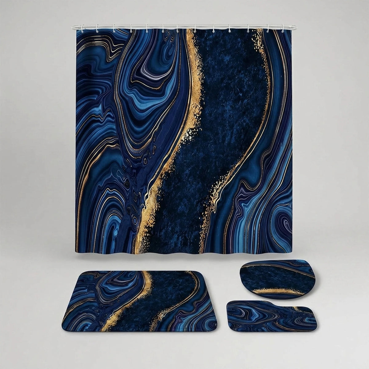 Shower Curtain Set Marble Print Waterproof