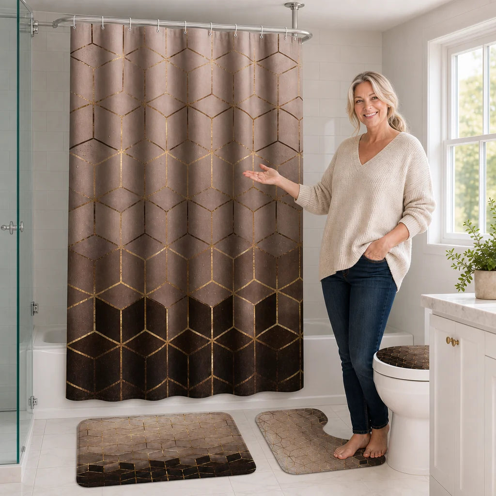 Shower Curtain Set Marble Print Waterproof