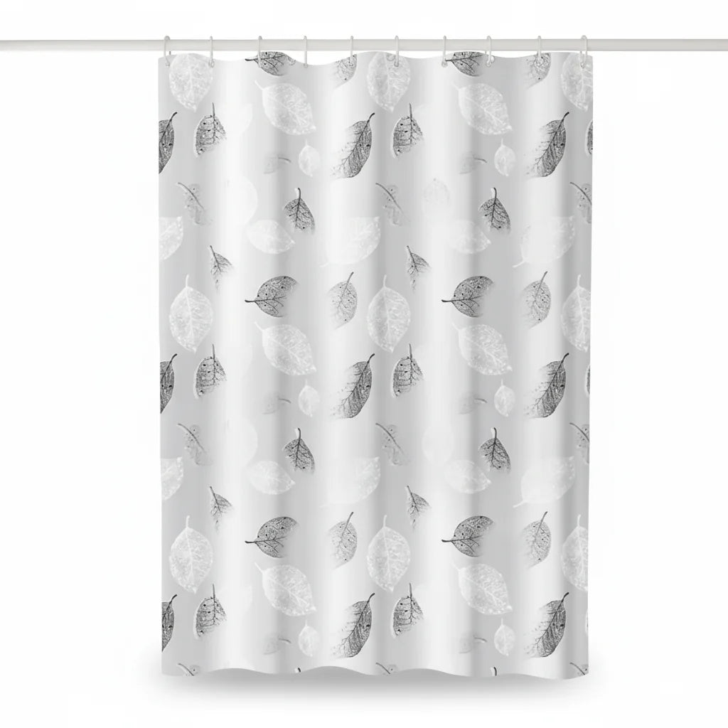 Shower Curtain Transparent Leaf Pattern Water-Repellent Hooks Included