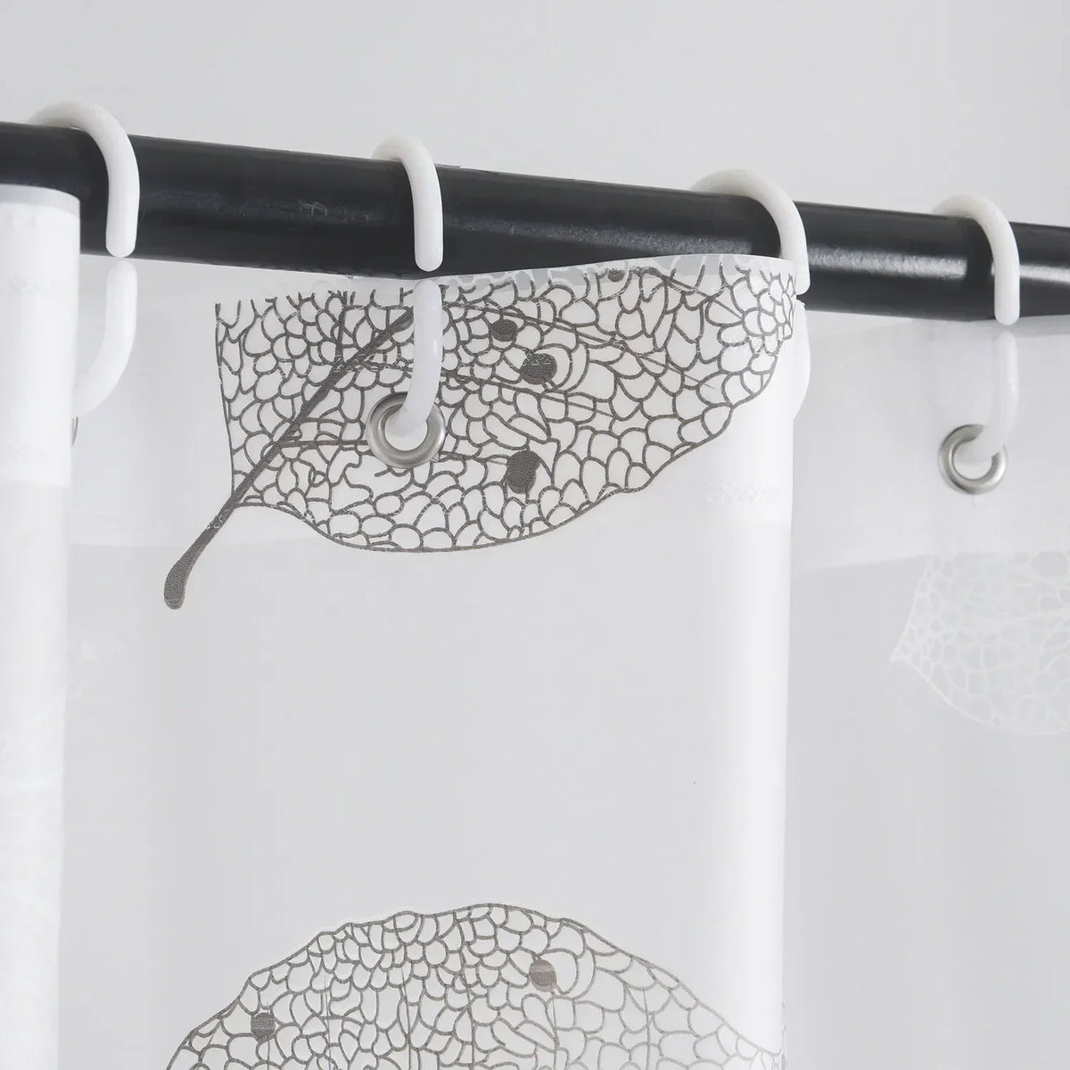 Shower Curtain Transparent Leaf Pattern Water-Repellent Hooks Included