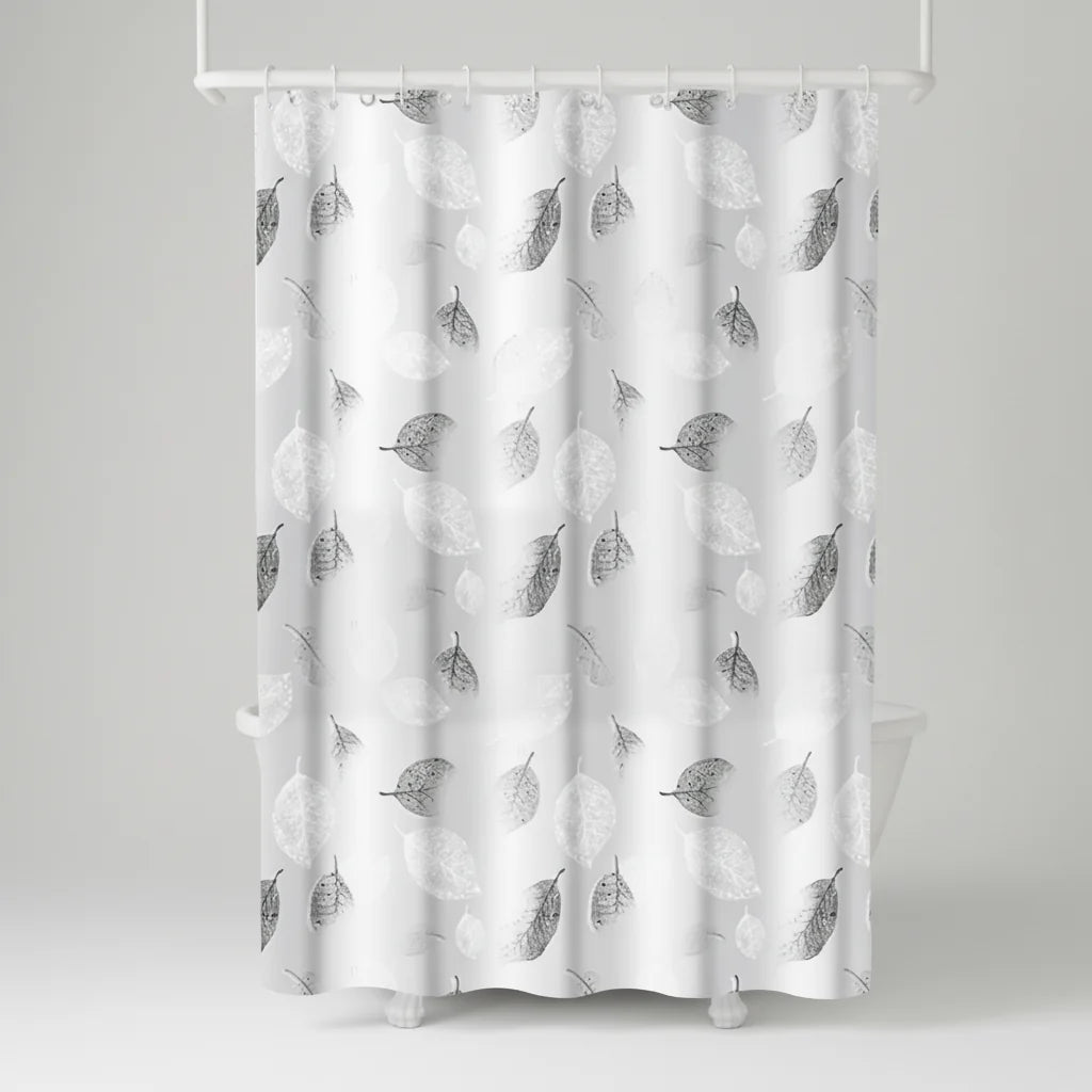 Shower Curtain Transparent Leaf Pattern Water-Repellent Hooks Included