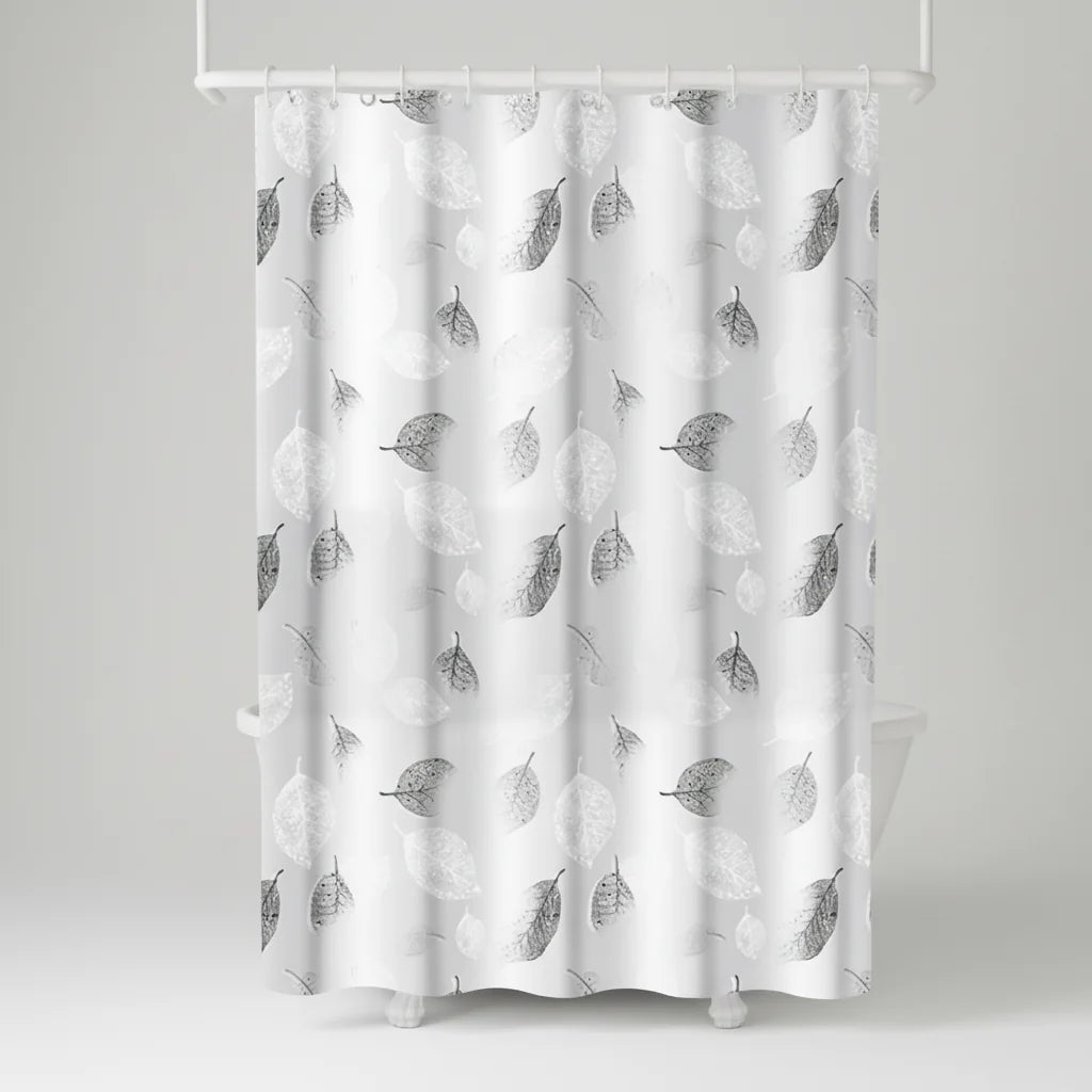 Shower Curtain Transparent Leaf Pattern Water-Repellent Hooks Included