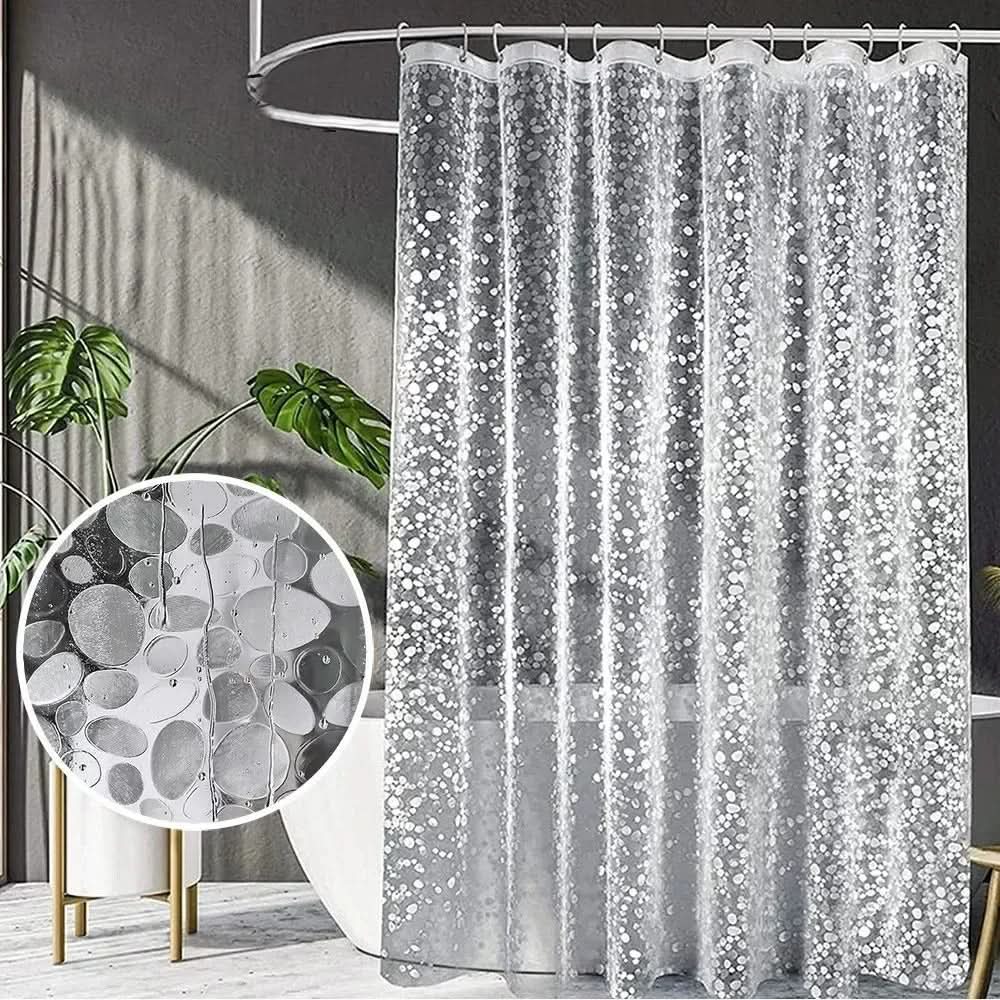 Shower Curtain Transparent Pebble Pattern Waterproof & Mold-Resistant