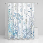 Shower Curtain Turtle & Sea Life Water-Repellent Polyester Machine-Washable