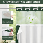 Shower Curtain Waffle Weave Polyester Built-In Snap Liner