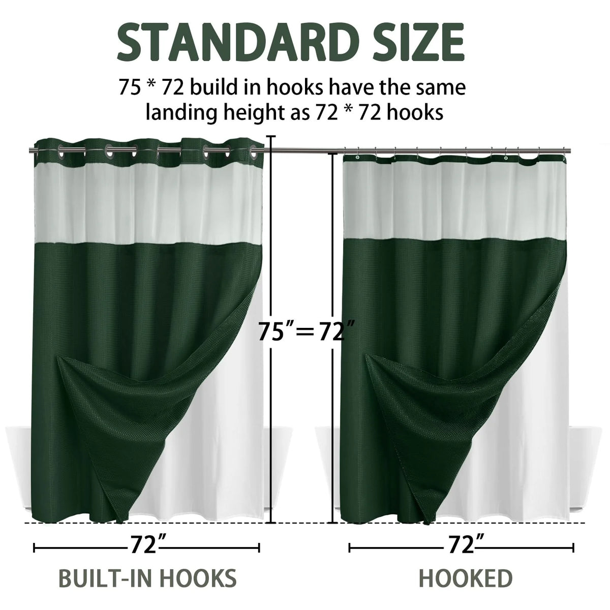 Shower Curtain Waffle Weave Polyester Built-In Snap Liner