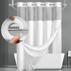 Shower Curtain Waffle Weave Polyester Built-In Snap Liner