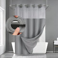 Shower Curtain Waffle Weave Polyester Built-In Snap Liner