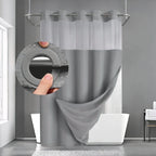 Shower Curtain Waffle Weave Polyester Built-In Snap Liner