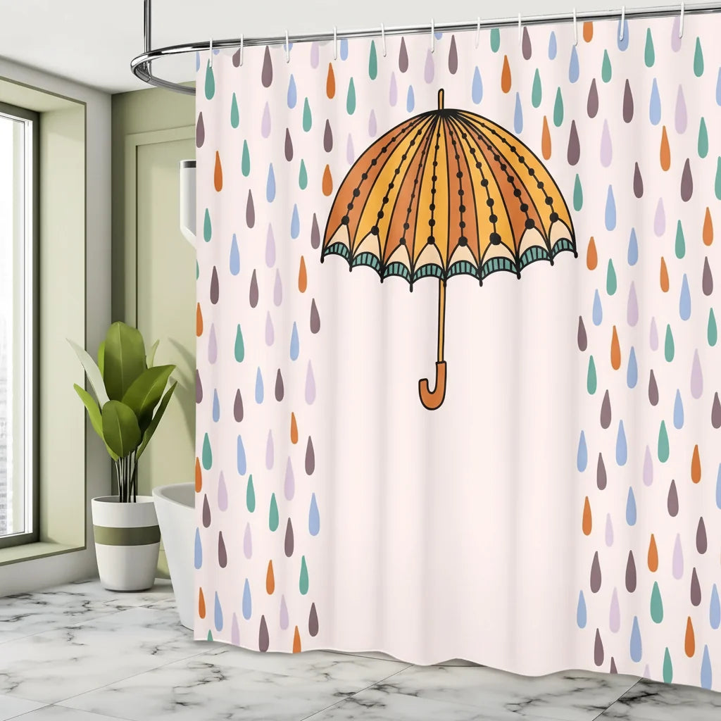 Shower Curtain Water-Repellent Opaque Umbrella Print