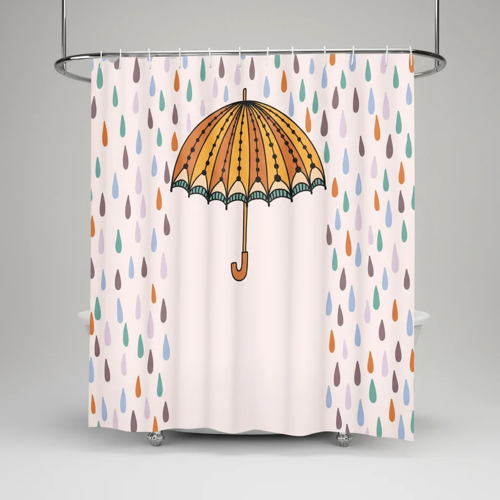 Shower Curtain Water-Repellent Opaque Umbrella Print