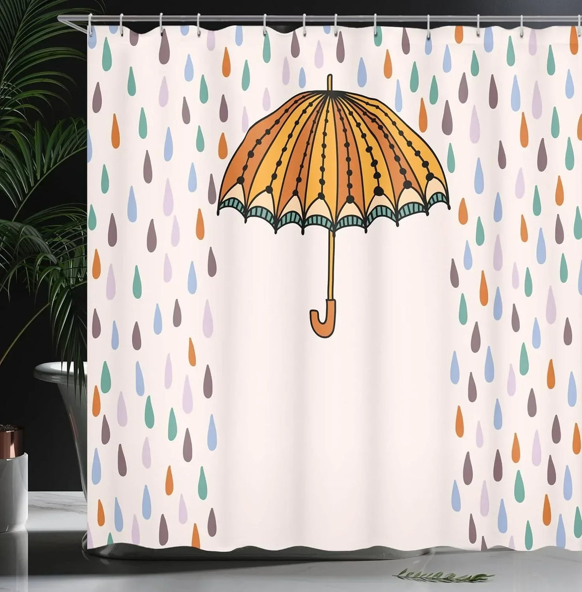 Shower Curtain Water-Repellent Opaque Umbrella Print