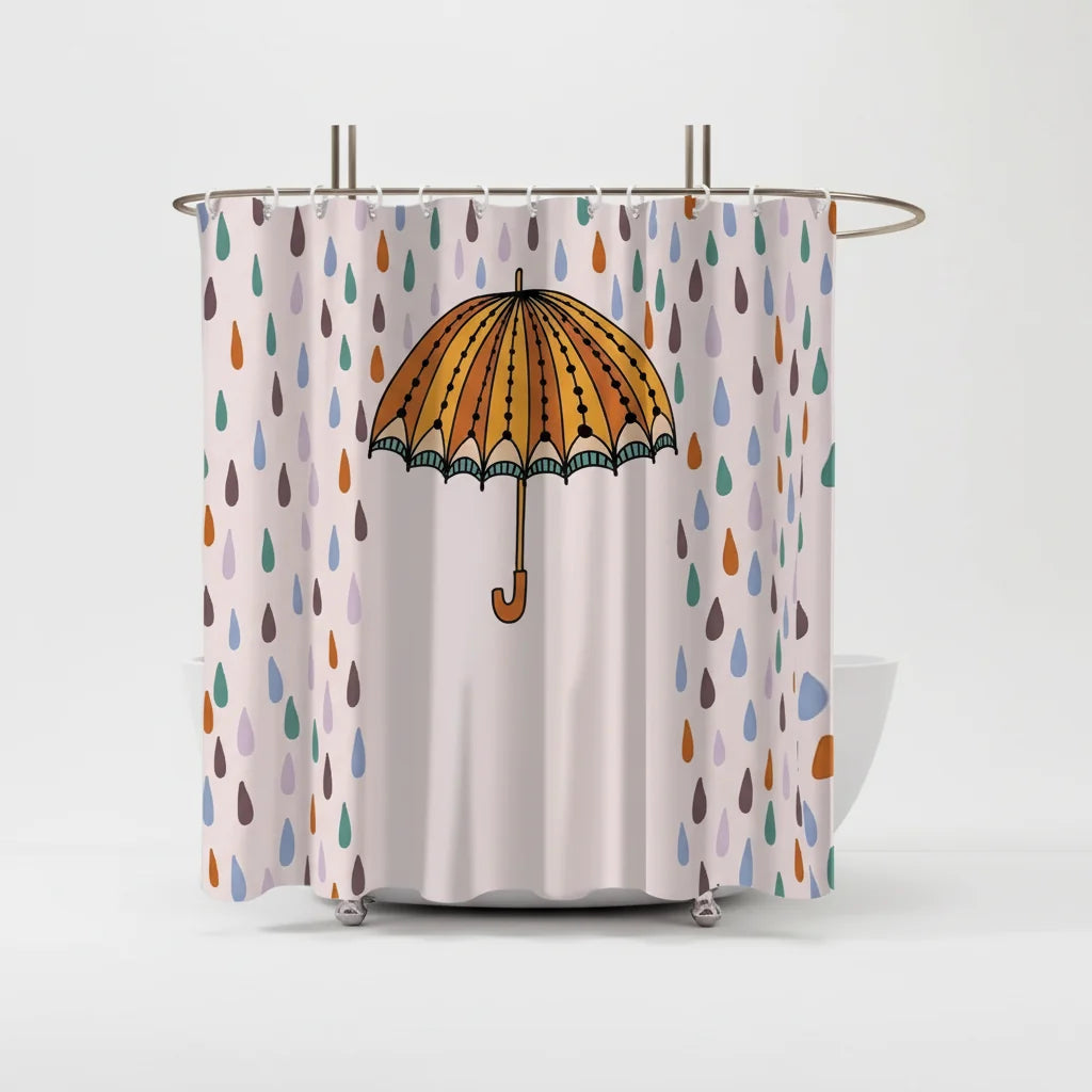 Shower Curtain Water-Repellent Opaque Umbrella Print