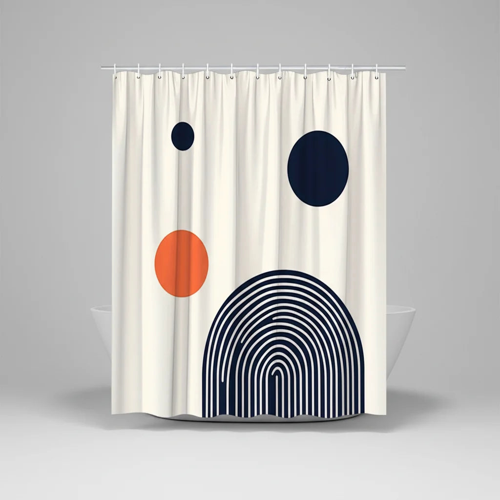 Shower Curtain Water-Repellent Polyester Geometric Circles