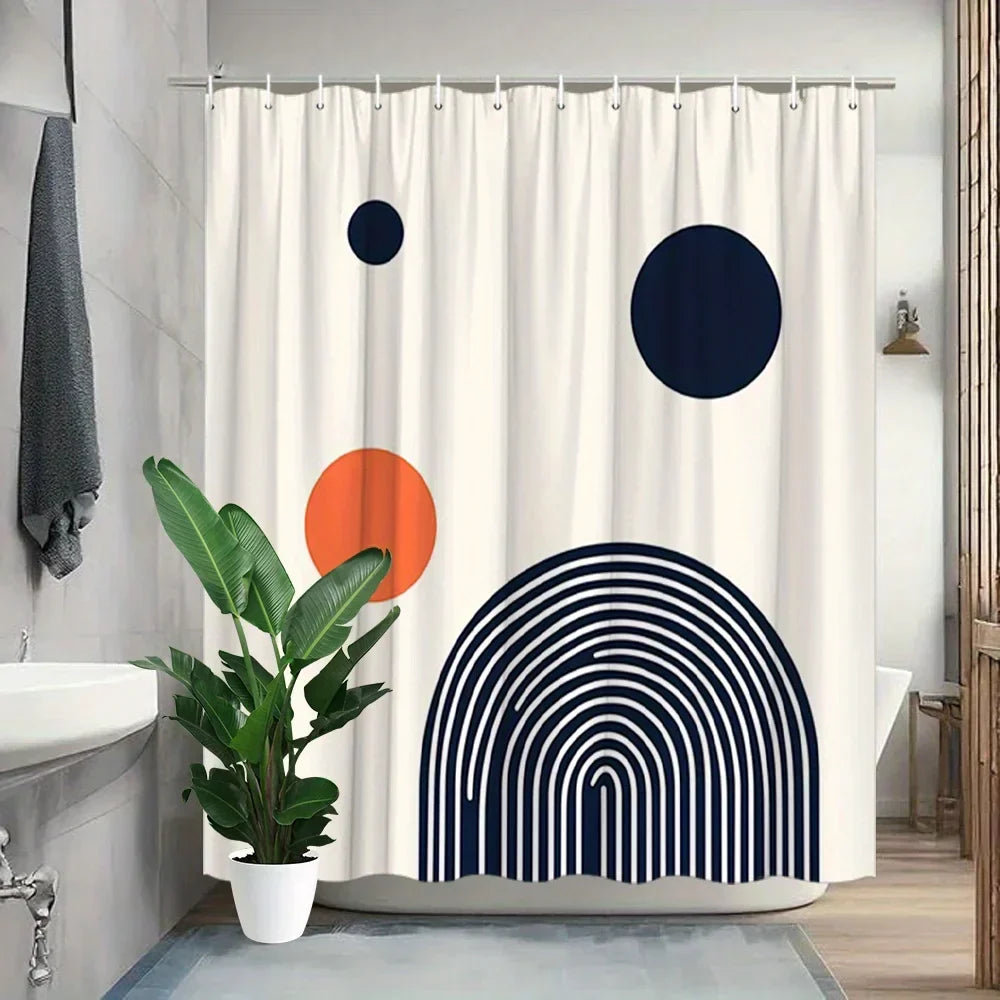 Shower Curtain Water-Repellent Polyester Geometric Circles