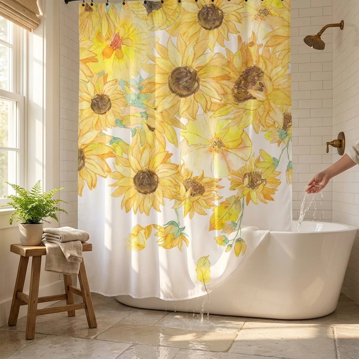 Shower Curtain Waterproof Rustic Sunflower Design