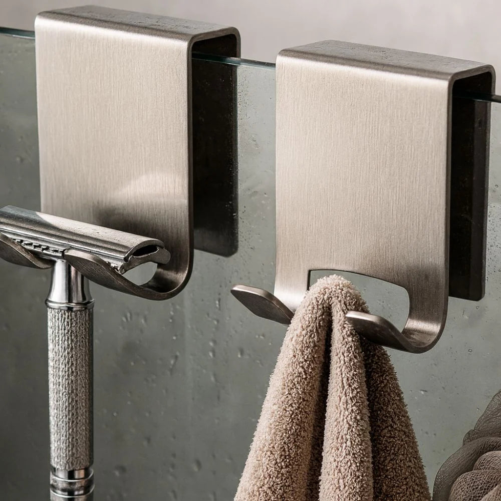 Shower Door Hooks No-Drill For Frameless Glass Stainless Steel