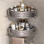 Shower Rack Set Height-Adjustable Aluminum Draining Shelves No-Drill