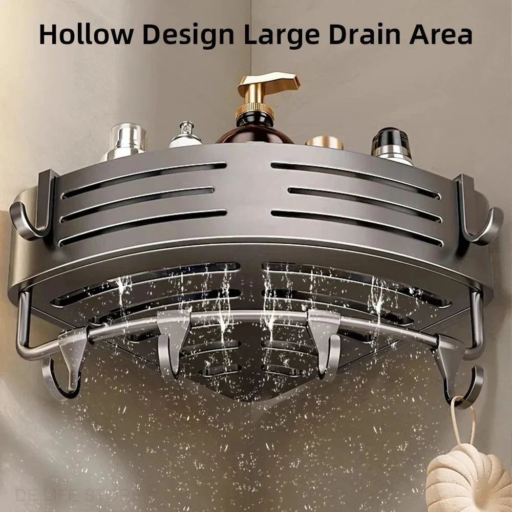 Shower Rack Set Height-Adjustable Aluminum Draining Shelves No-Drill