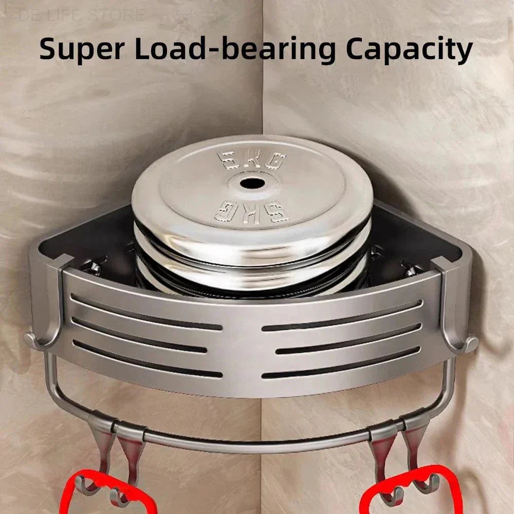 Shower Rack Set Height-Adjustable Aluminum Draining Shelves No-Drill