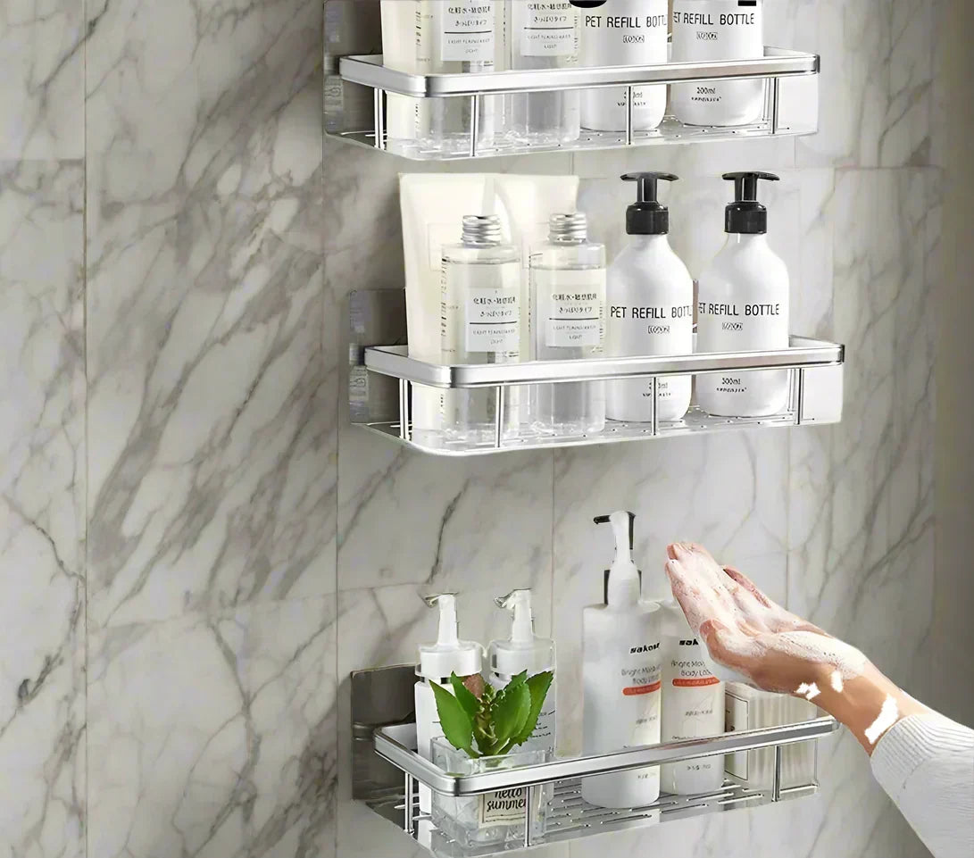 Shower Shelf No-Drill Corner Mount Rust-Resistant Aluminum