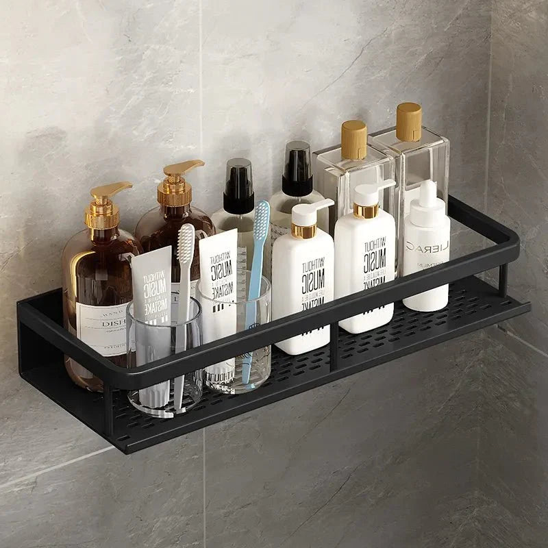 Shower Wall Rack Matte Black Aluminum Open Shelf