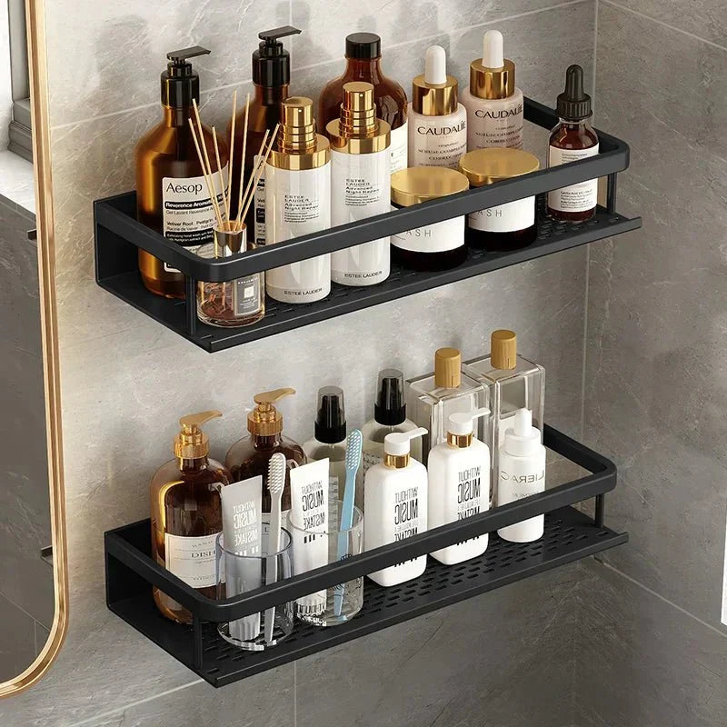 Shower Wall Rack Matte Black Aluminum Open Shelf