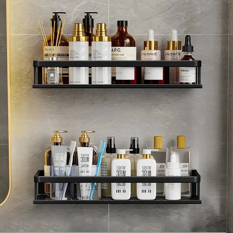 Shower Wall Rack Matte Black Aluminum Open Shelf
