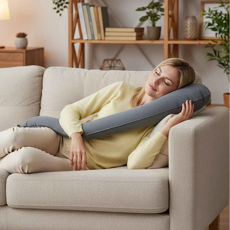 Side-Sleeper Travel Pillow Ergonomic Inflatable Soft-Padded