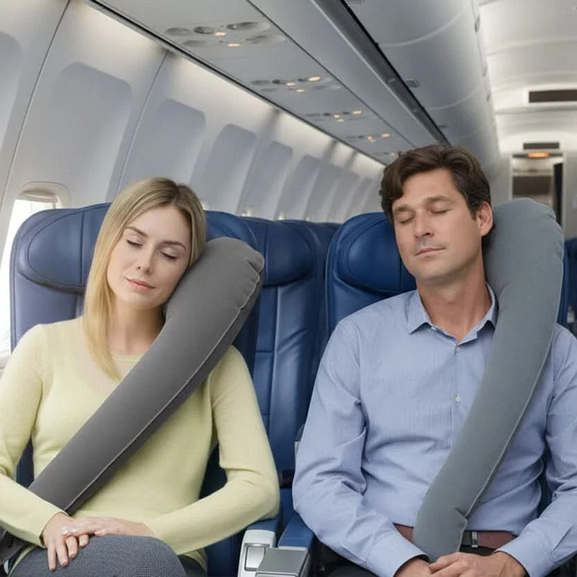 Side-Sleeper Travel Pillow Ergonomic Inflatable Soft-Padded