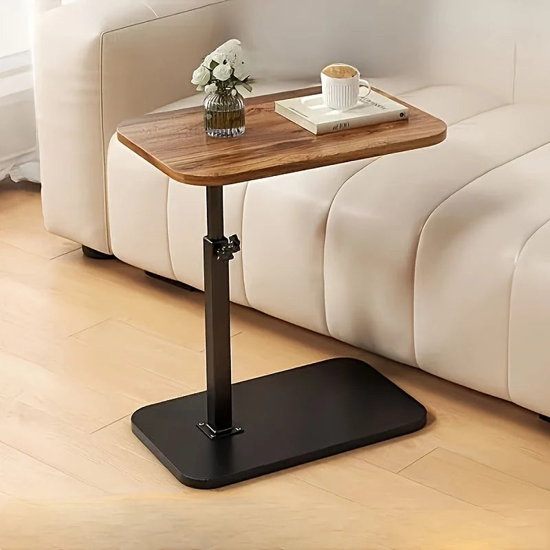 Side Table Adjustable Height Wood Top & Metal Base