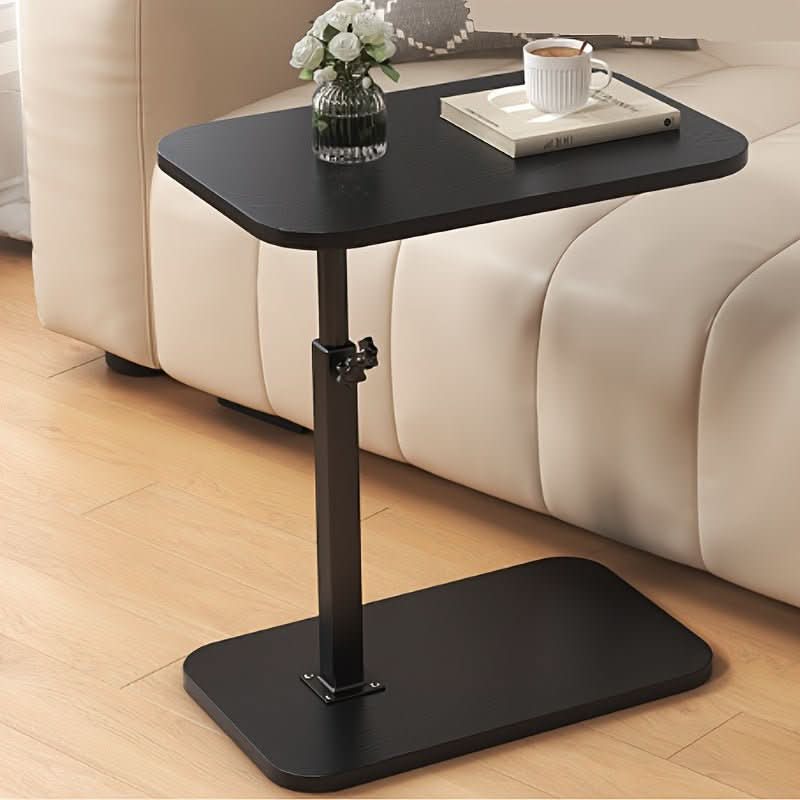 Side Table C-Shaped Adjustable Height Natural Wood Top