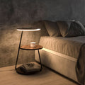Side Table Wireless Charging & Ambient LED Wood & Metal