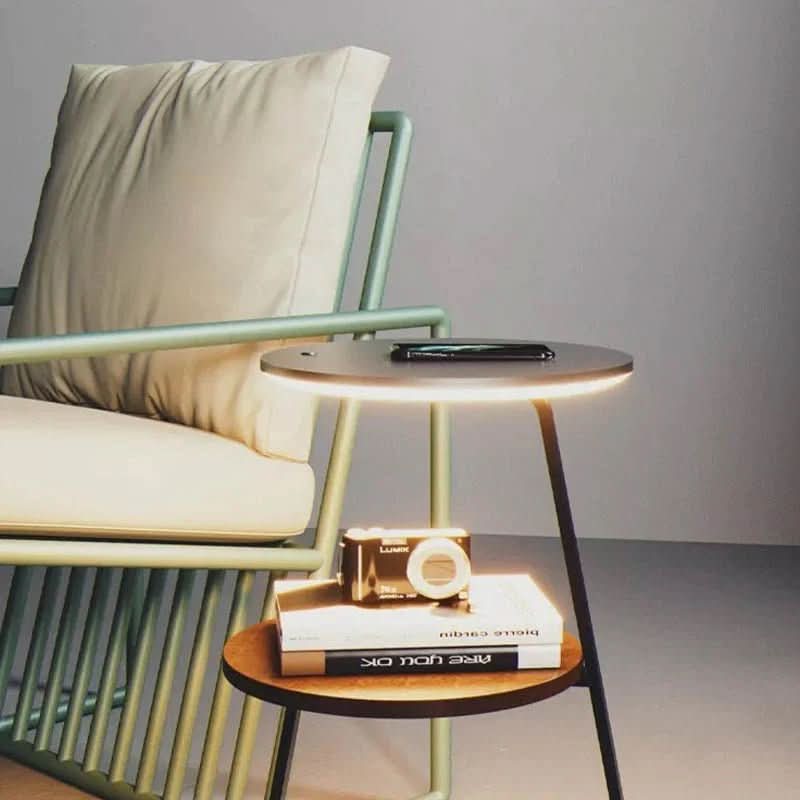 Side Table Wireless Charging & Ambient LED Wood & Metal