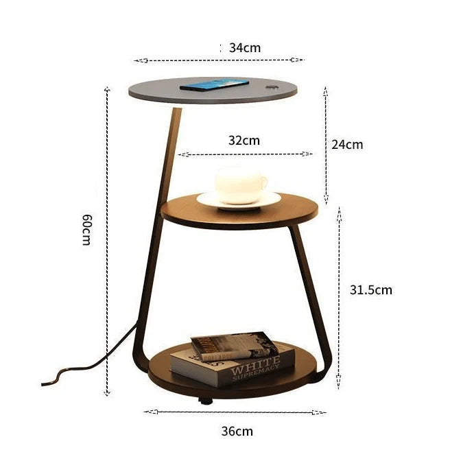 Side Table Wireless Charging & Ambient LED Wood & Metal