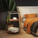 Side Table Wireless Charging & Ambient LED Wood & Metal