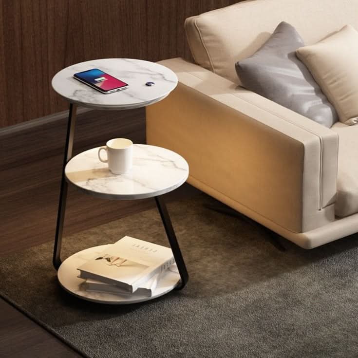 Side Table Wireless Charging & Ambient LED Wood & Metal