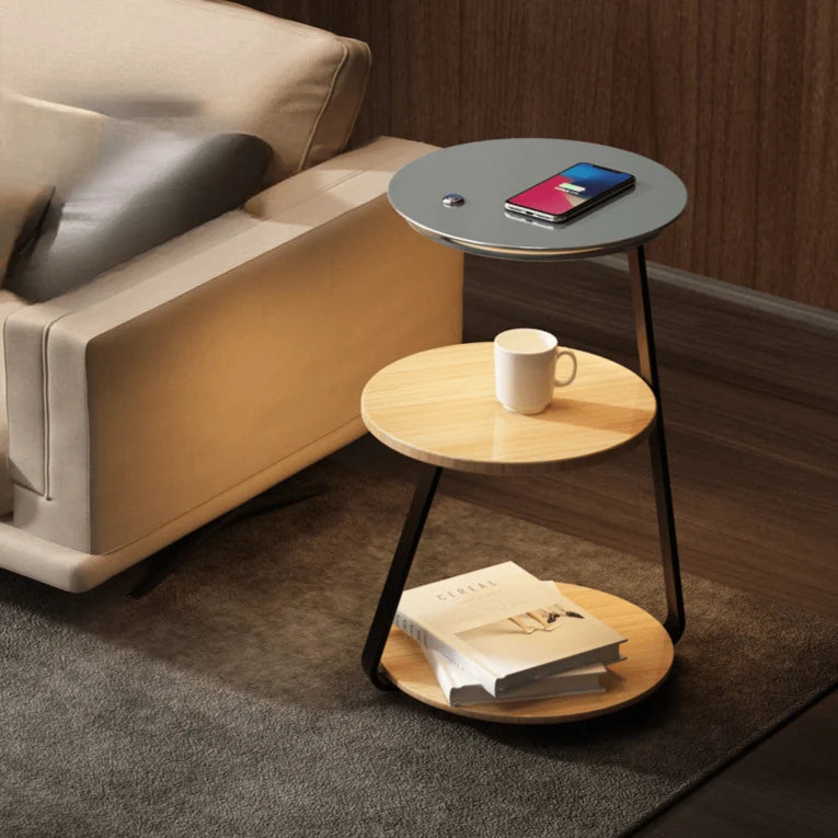 Side Table Wireless Charging & Ambient LED Wood & Metal