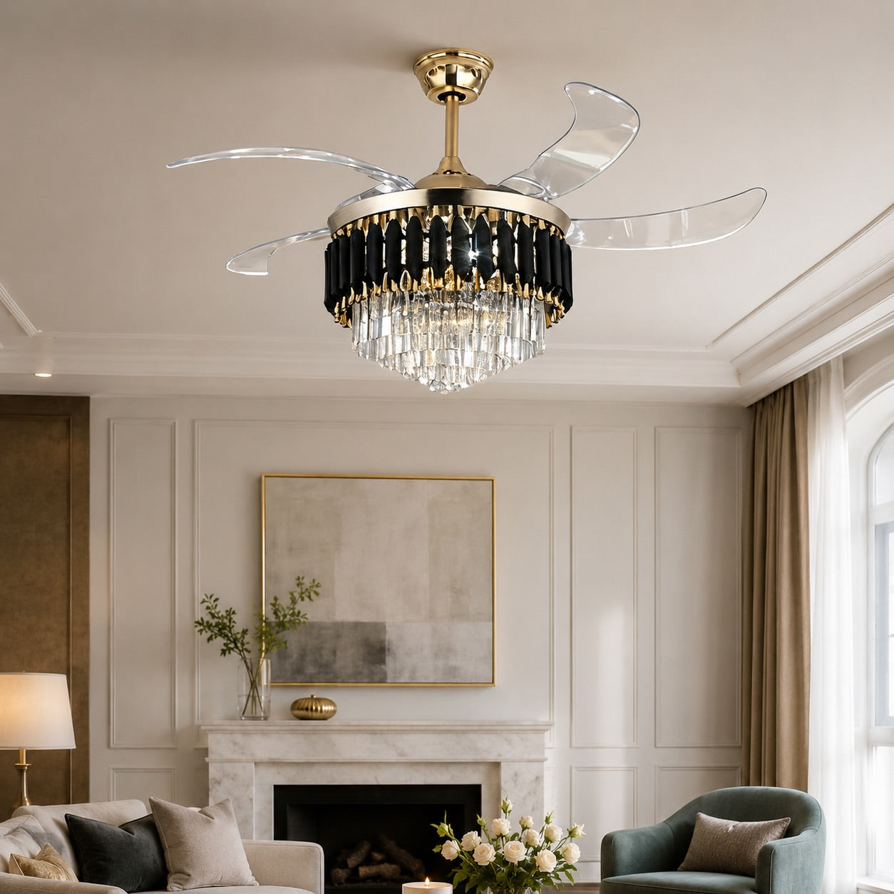 Silent Dimmable LED Ceiling Fan (Crystal Blades)