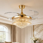 Silent Gold-Plated Crystal Ceiling Fan (Dimmable LED)