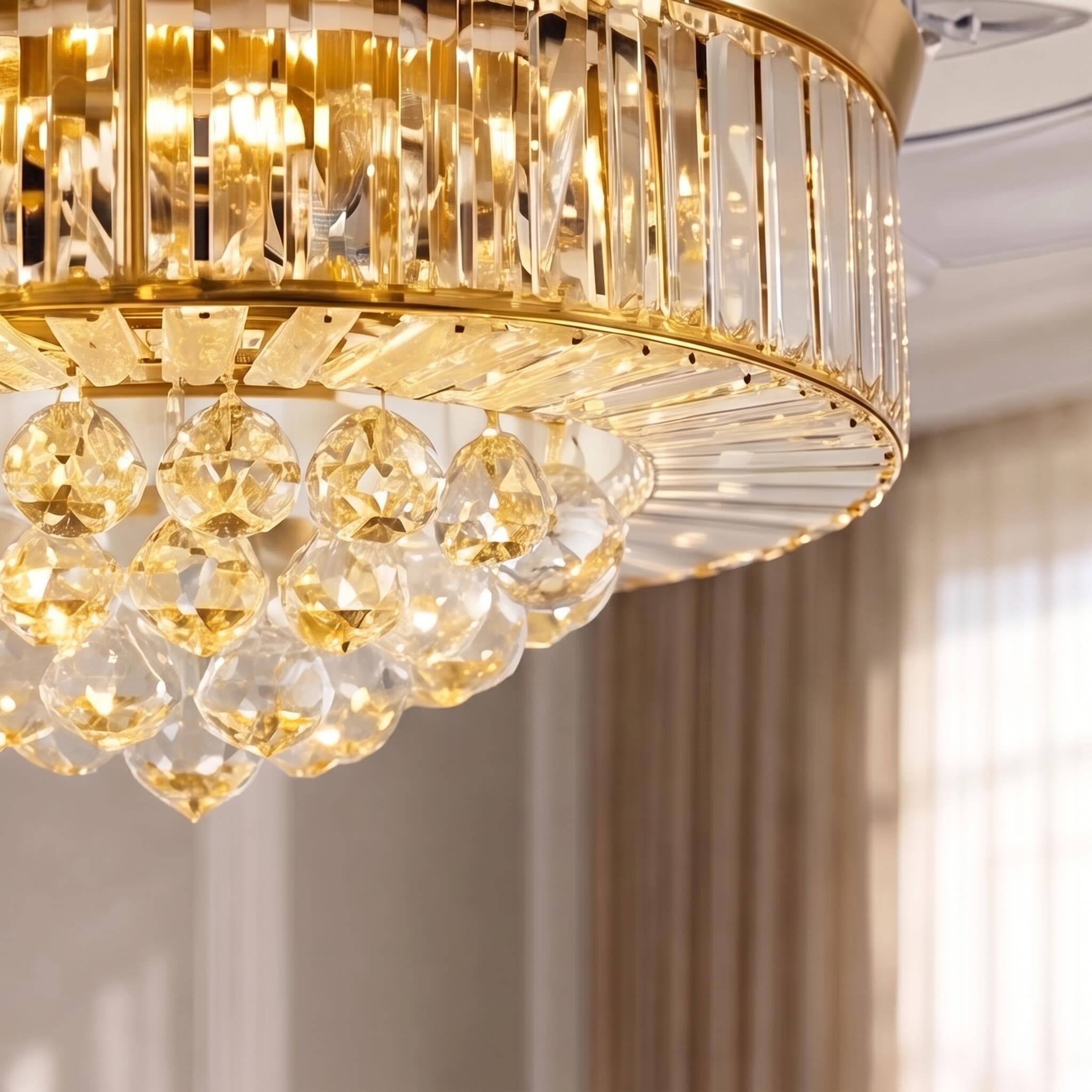 Silent Gold-Plated Crystal Ceiling Fan (Dimmable LED)