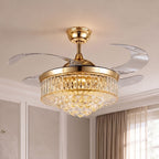 Silent Gold-Plated Crystal Ceiling Fan (Dimmable LED)