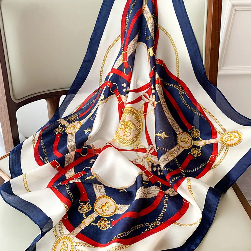 Silk Scarf Lightweight Plaid 27.6 Inch Square