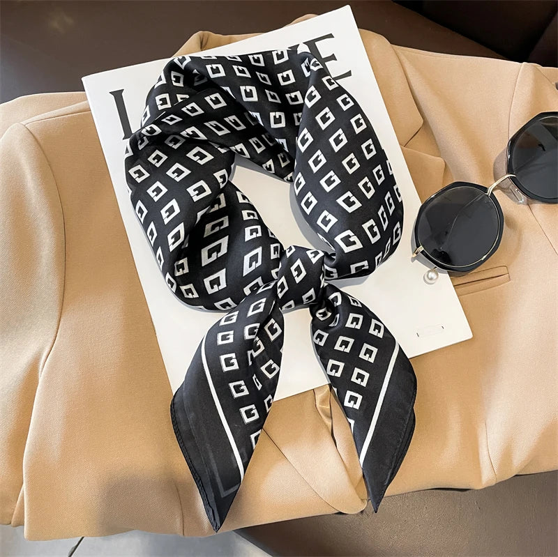 Silk Scarf Lightweight Plaid 27.6 Inch Square